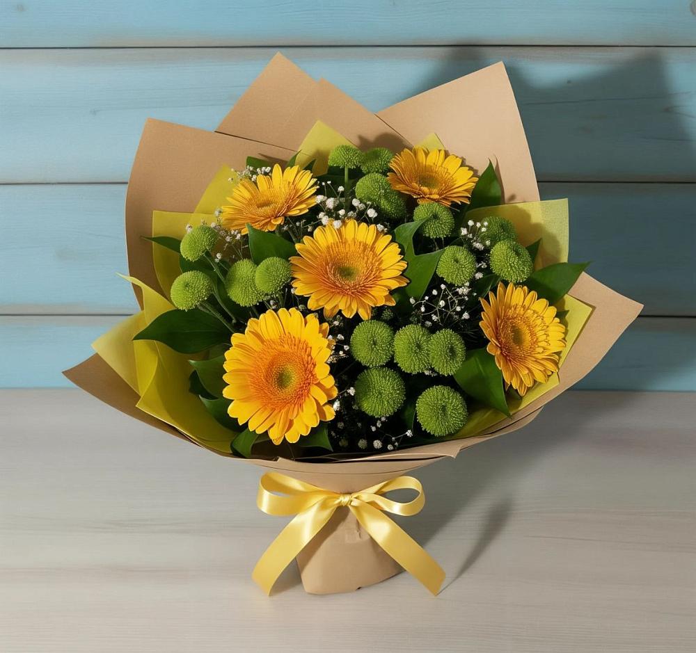 Букет цветов из: Герберы и Хризантемы в Бредах