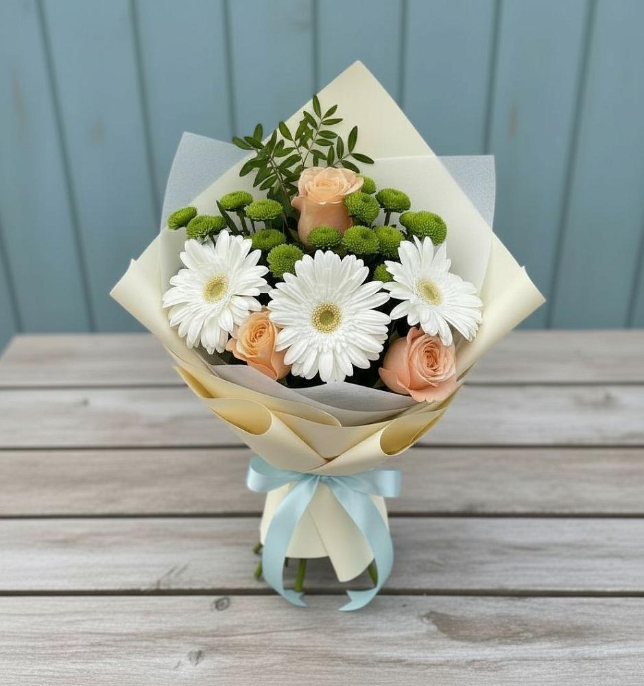 Букет цветов из: Герберы, Розы и Хризантемы в Бредах