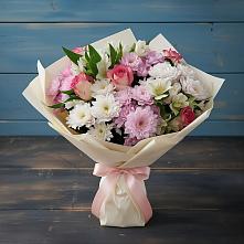 Букет цветов из:  Хризантемы, Альстромерии и Розы в Бредах