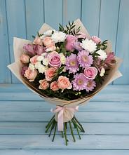 Букет цветов из:  Хризантемы, Розы и Альстромерии в Бредах